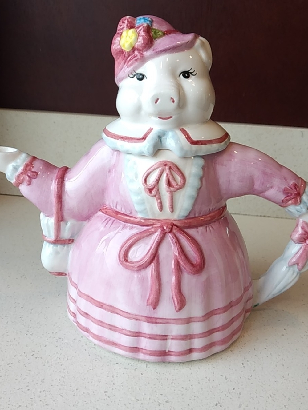 Pink Porcelain Fancy Pig Teapot -Vintage Cottagecore Grandmacore